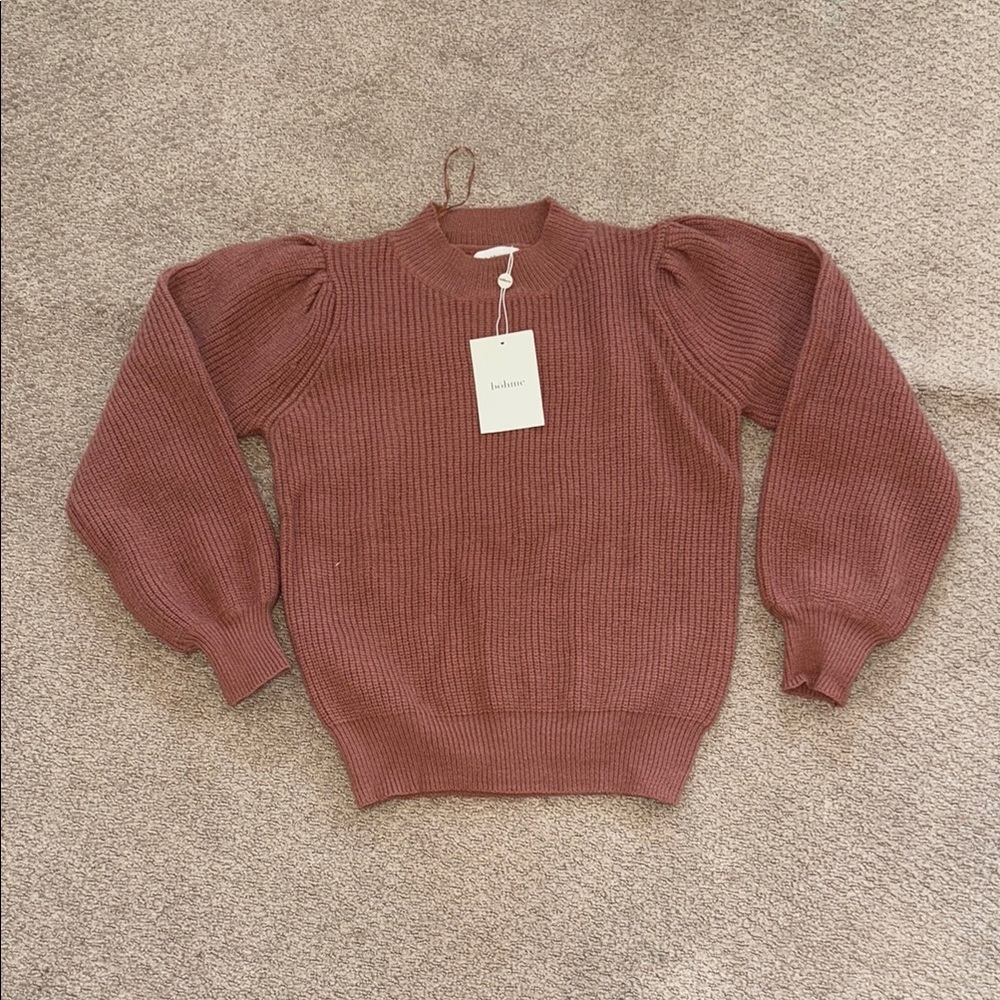 Bohme Pink Crew Neck Sweater with Ribbed Details